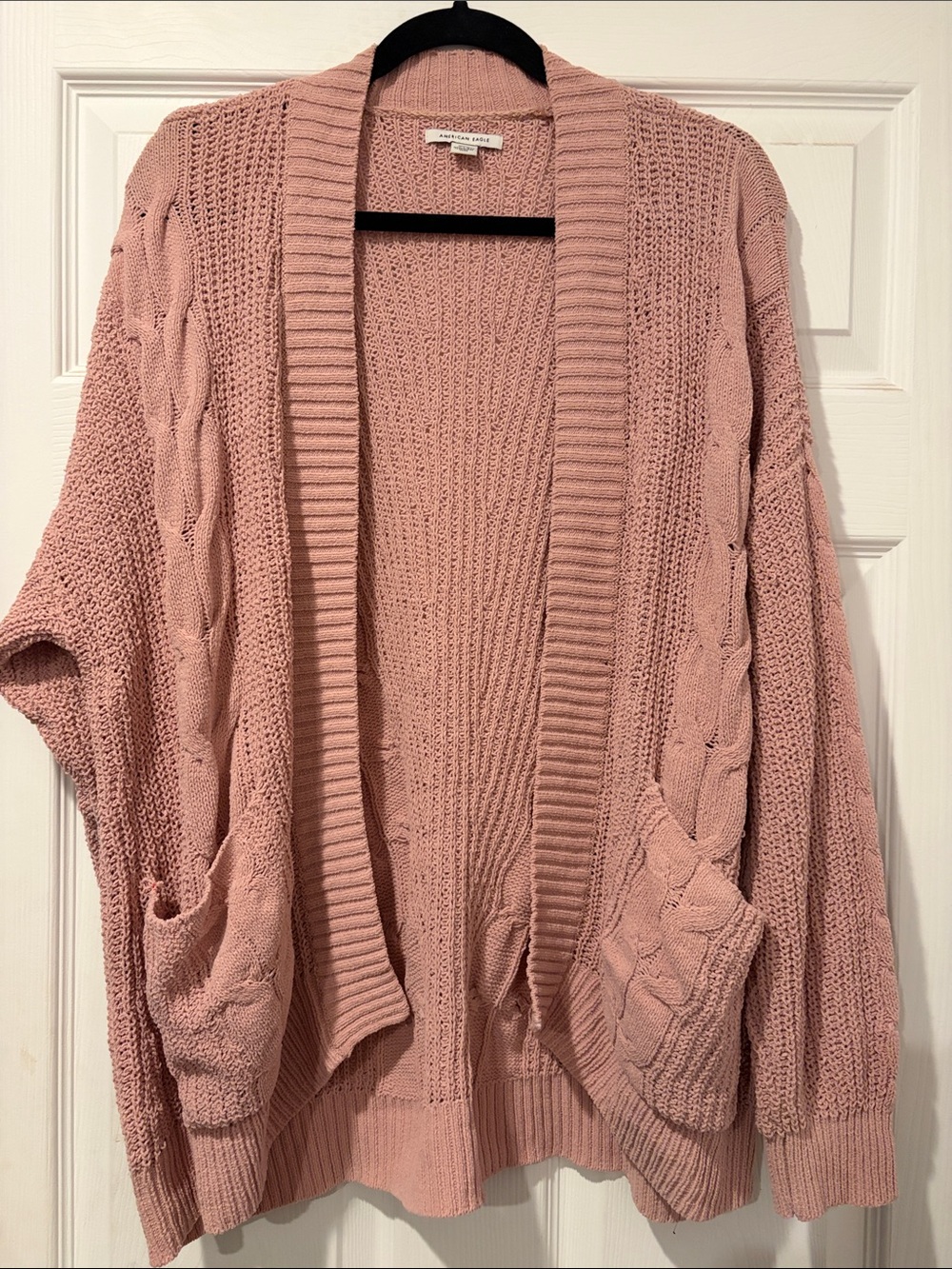 American Eagle Outfitters Dusty Pink Cable Knit Open Cardigan